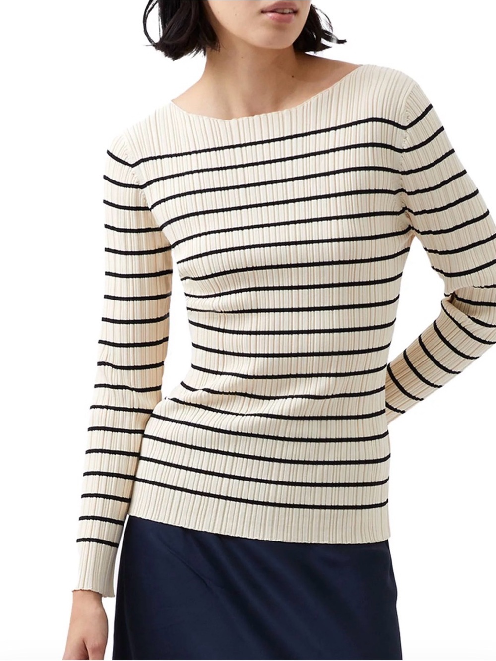 French Connection Stripe Crinkle Knit Top